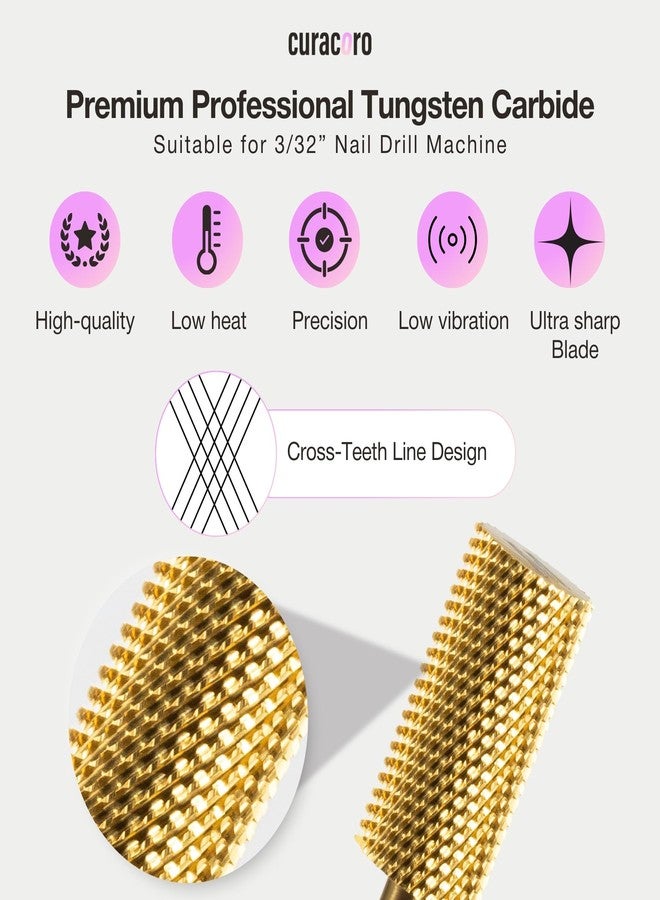 Curacoro Nail Drill Bits 3/32'' - Safe Smooth Stop Large Barrel Carbide Bit (Medium) for Professional Finish, Fast Remove, Refine & Smooth Acrylic or Gel Nails, Nail Art Pedicure Manicure Salon & Home - Image 2